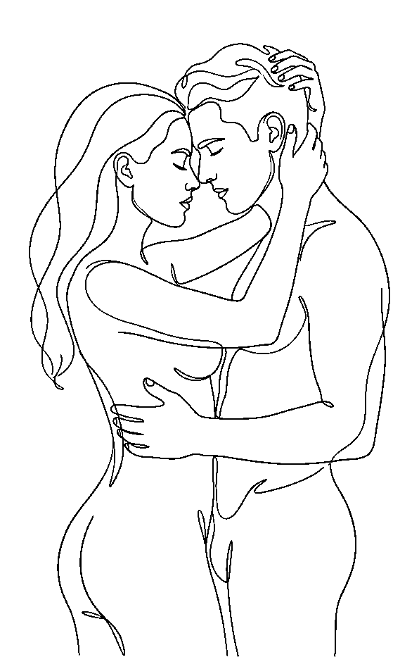 Line drawing of a couple in a close embrace