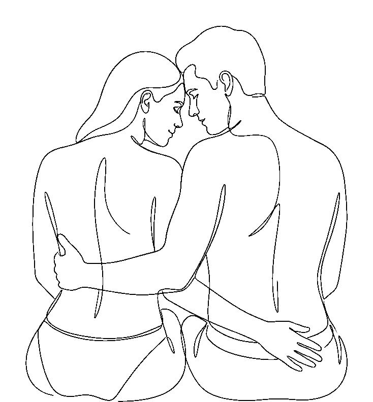 Line drawing of a couple sitting close together